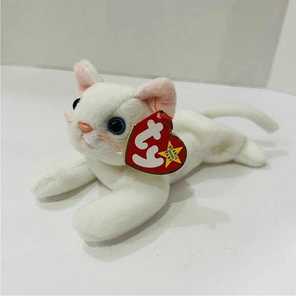 TY Beanie Babies Baby Flip The White Cat Style 4012 Retired Plush PVC